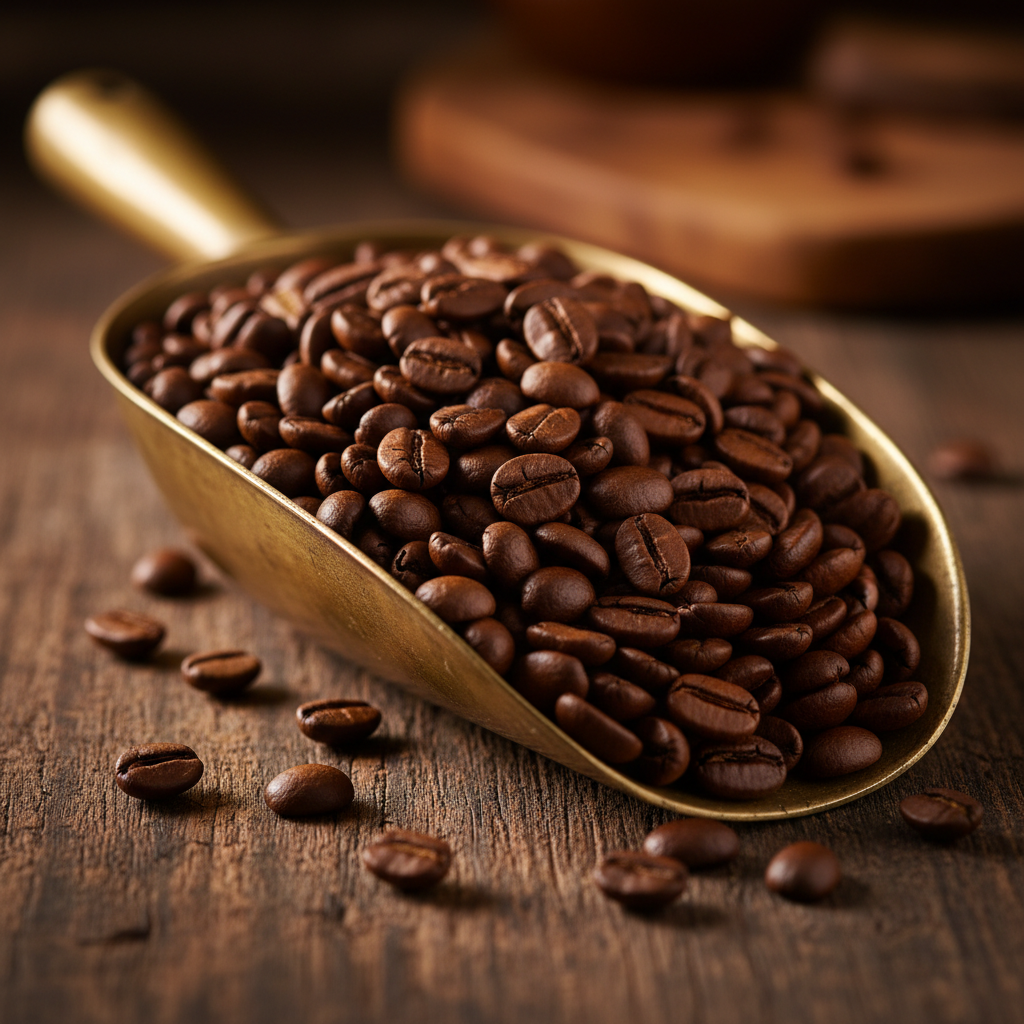Coffee beans in scoop